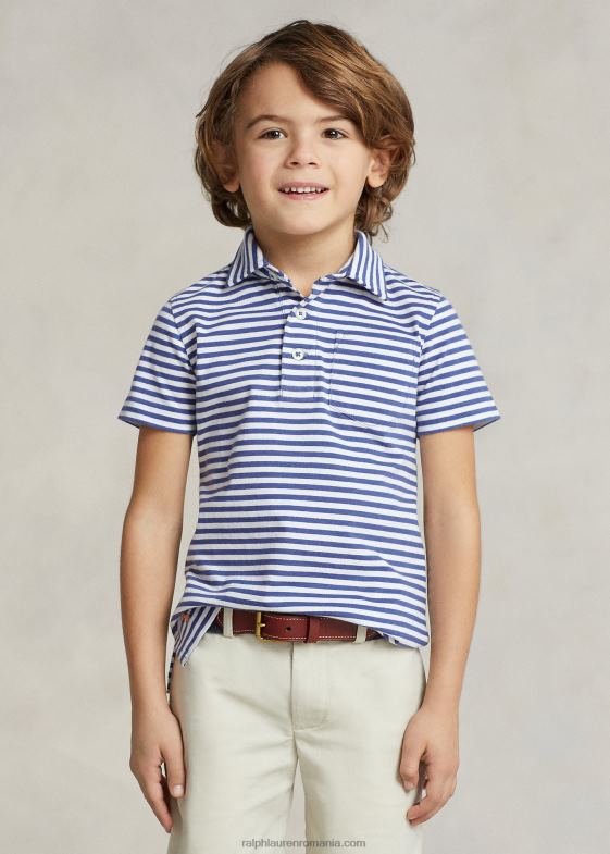 bleumarin regal/alb copii Ralph Lauren tricou polo din jerseu de bumbac cu dungi 046885628