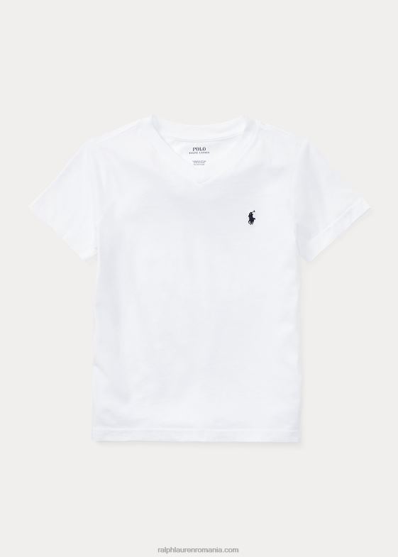 alb copii Ralph Lauren tricou din jerseu de bumbac cu decolteu în V 046885900