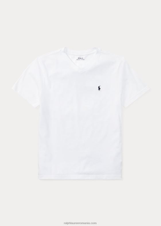 alb copii Ralph Lauren tricou din jerseu de bumbac cu decolteu în V 046886283