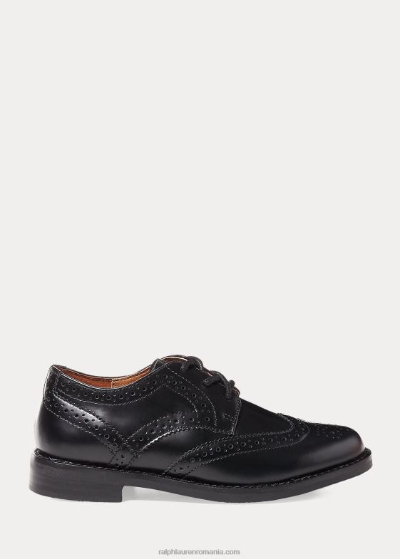 negru copii Ralph Lauren pantof oxford cu vârful aripii din piele 046889895