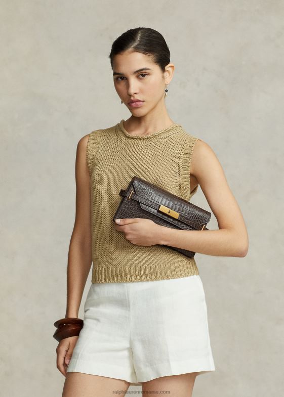 ciocolată femei Ralph Lauren clutch polo id cu relief croco 046885181