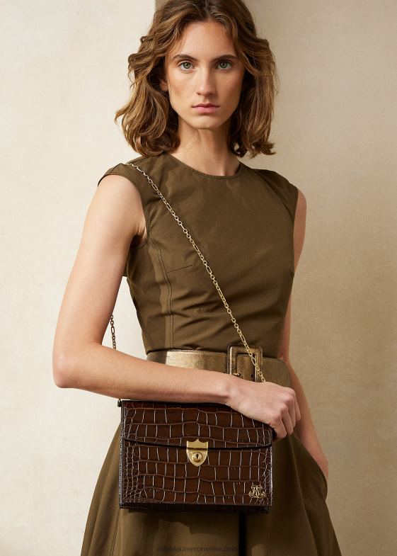 maro inchis femei Ralph Lauren clutch plic cu creasta aligator 046885254