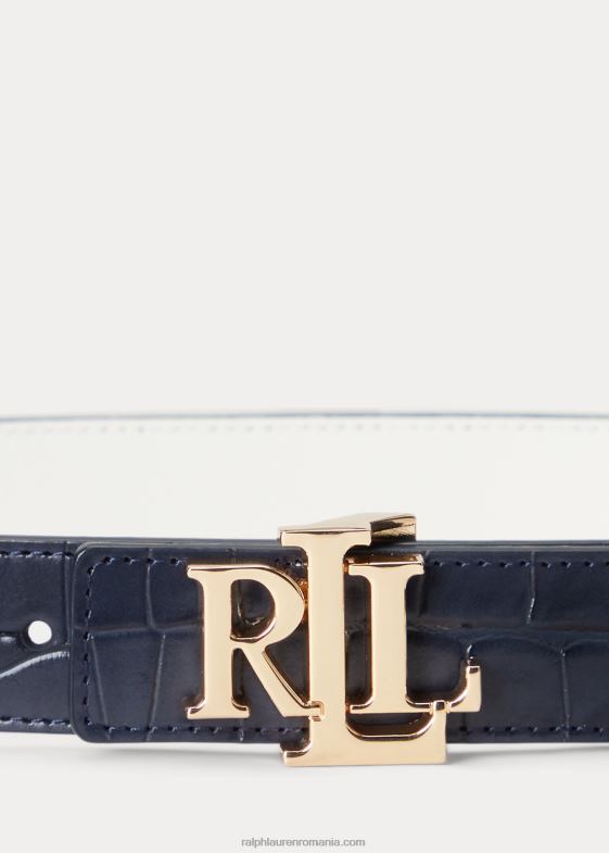 bleumarin rafinat/alb femei Ralph Lauren curea reversibilă din piele cu logo 046884905