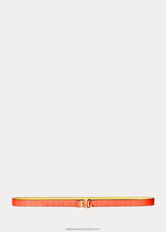 coral/galben femei Ralph Lauren curea skinny reversibilă cu logo 046884906