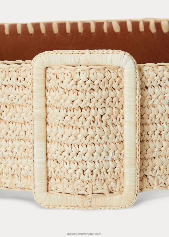 natural/cuoio femei Ralph Lauren curea lată reversibilă din piele de rafie 046885532