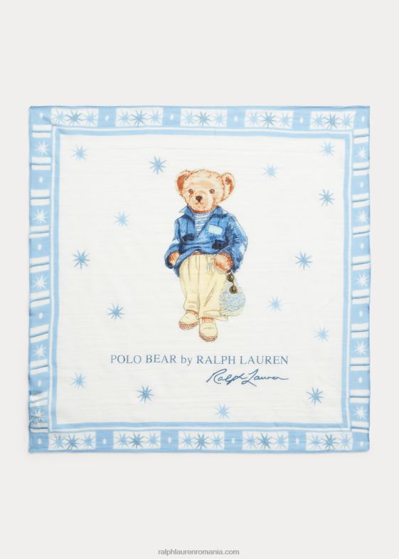 crem/albastru femei Ralph Lauren eșarfă din bumbac urs polo 046885560