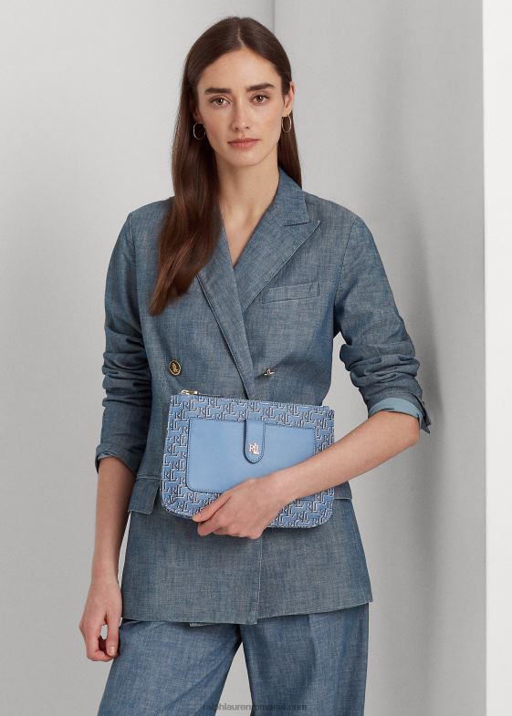 Ardezie albastră femei Ralph Lauren geantă mijlocie jamey din pânză acoperită 046885392