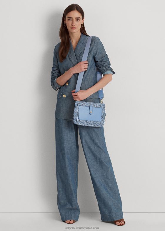 Ardezie albastră femei Ralph Lauren geantă mijlocie jamey din pânză acoperită 046885392