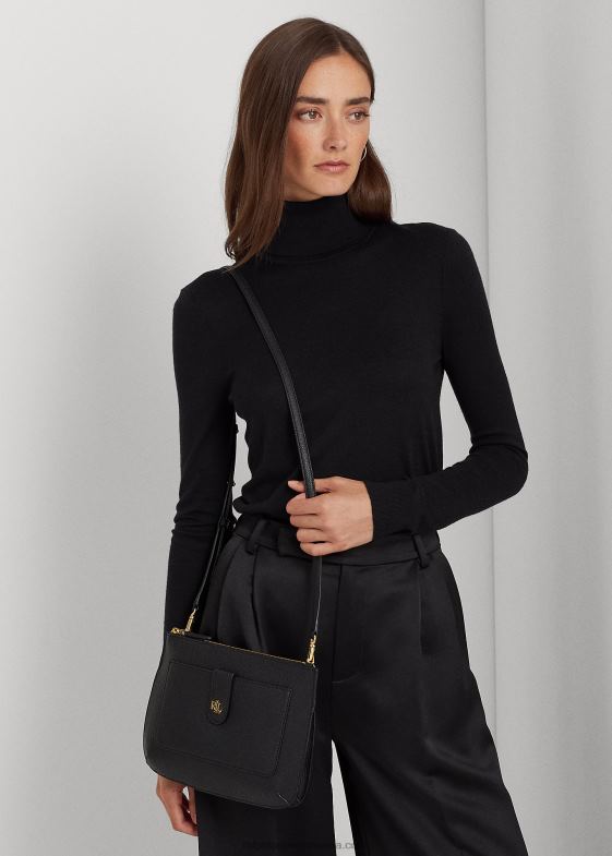 negru femei Ralph Lauren crossbody jamey mediu din piele pietrișată 046885401
