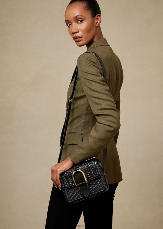 negru femei Ralph Lauren geantă tip crossbody din piele de vițel țesătă 046885262