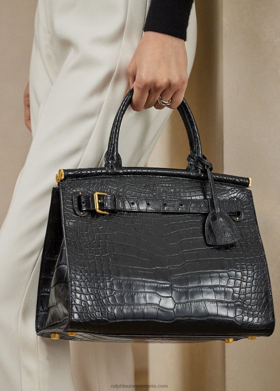 negru femei Ralph Lauren geantă de mână aligator medium rl50 046885293