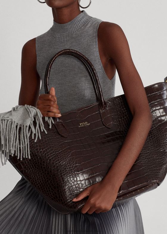 ciocolată femei Ralph Lauren geanta mare bellport în relief 046885224