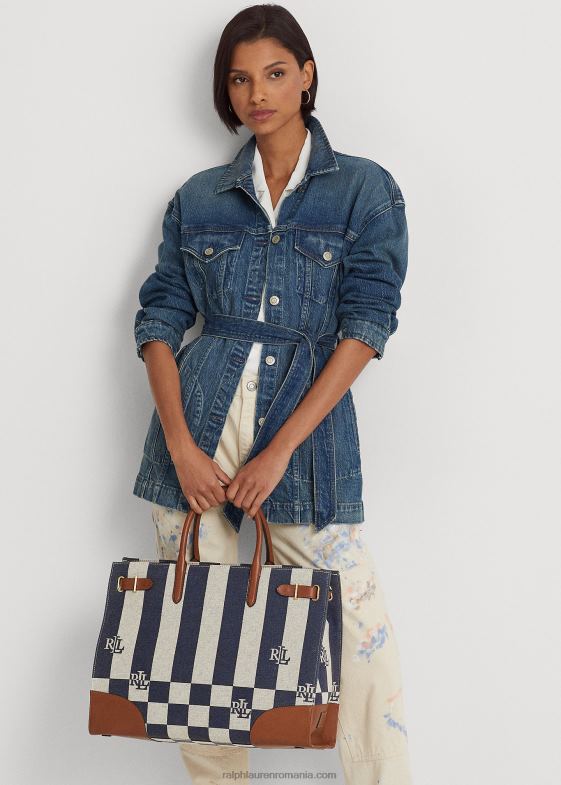 femei Ralph Lauren geantă tote mare devyn din pânză cu imprimeu logo 046885427