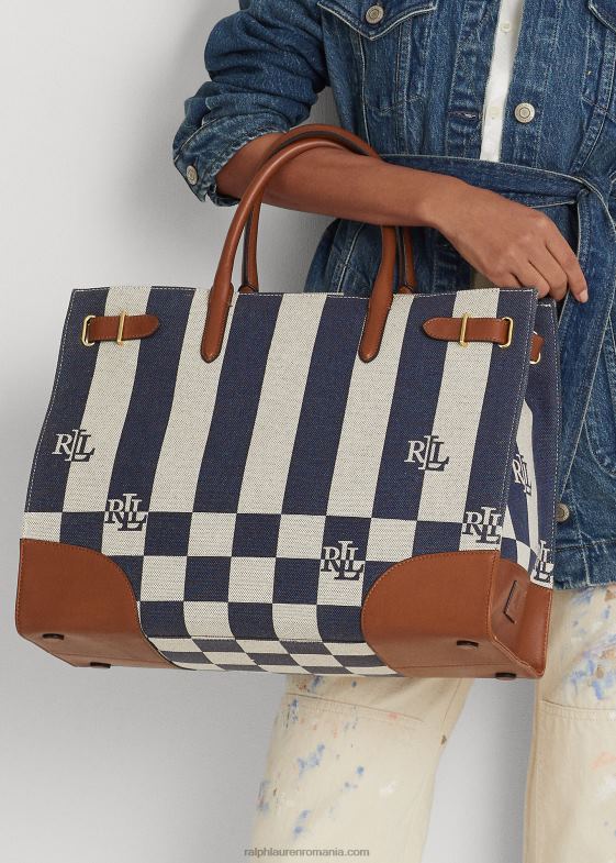 femei Ralph Lauren geantă tote mare devyn din pânză cu imprimeu logo 046885427