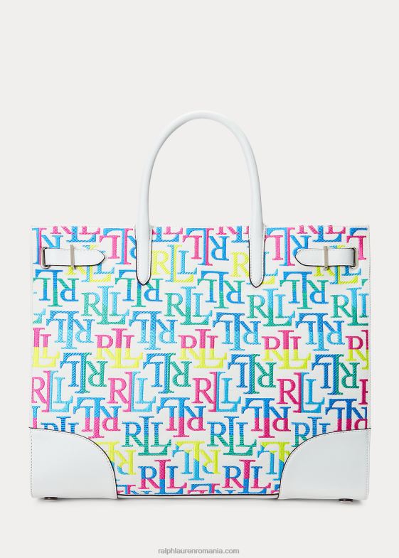 logo multicolor/alb femei Ralph Lauren geantă tote mare devyn din pânză brodată 046885425