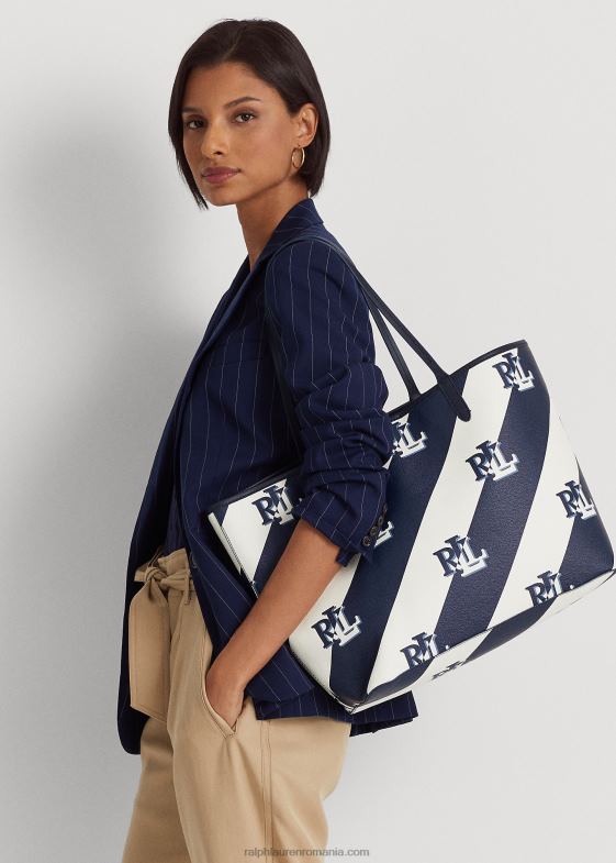marina rafinată femei Ralph Lauren tote mare collins din pânză acoperită 046885419
