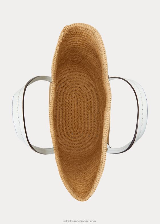 natural/alb femei Ralph Lauren geantă tote mare de paie cu finisaje din piele 046885421