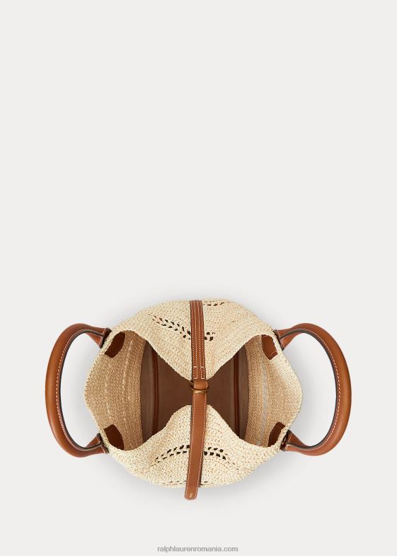 natural/cuoio femei Ralph Lauren Geanta tip bellport mediu din piele de rafie 046885197
