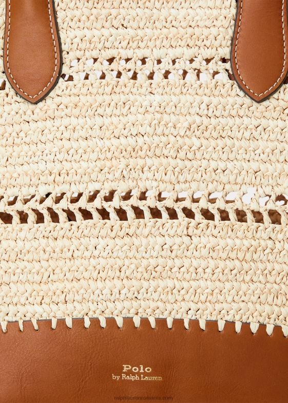 natural/cuoio femei Ralph Lauren Geanta tip bellport mediu din piele de rafie 046885197