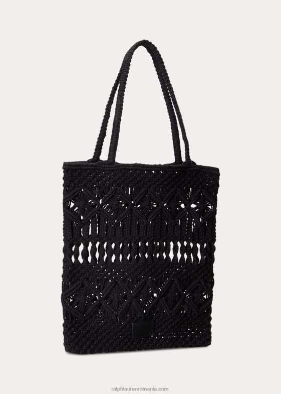 negru femei Ralph Lauren geantă tote mare cora macrame 046885424