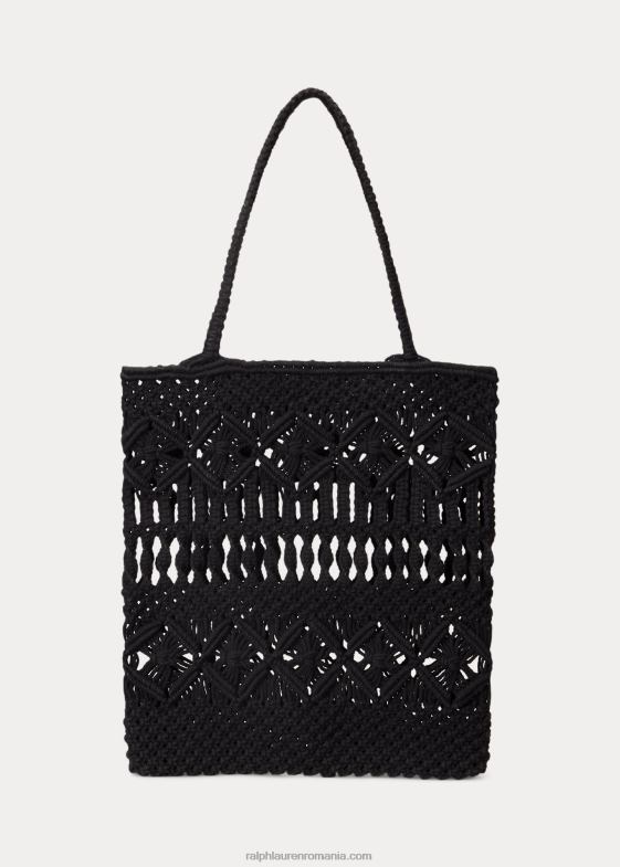 negru femei Ralph Lauren geantă tote mare cora macrame 046885424