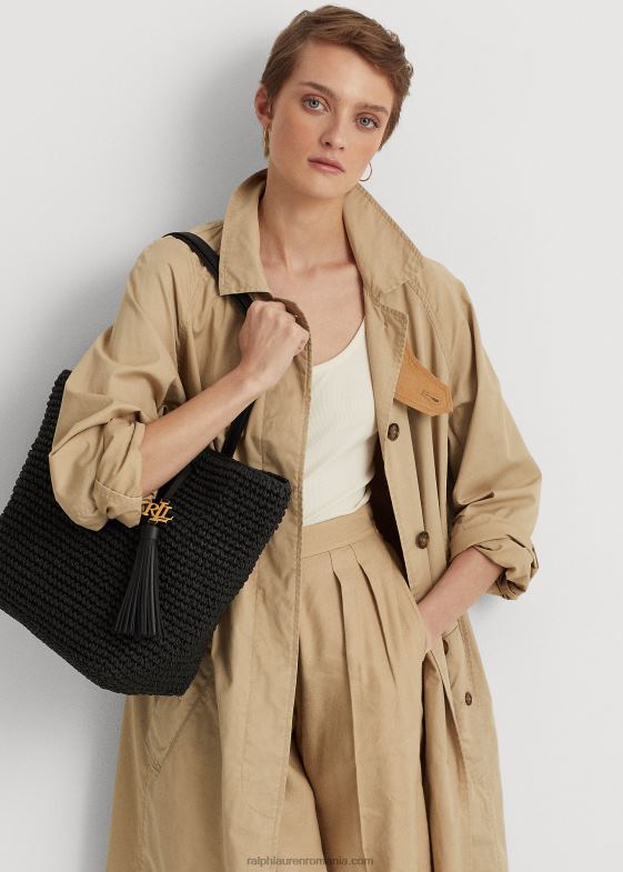 negru femei Ralph Lauren toc mediu de paie Whitney 046885423