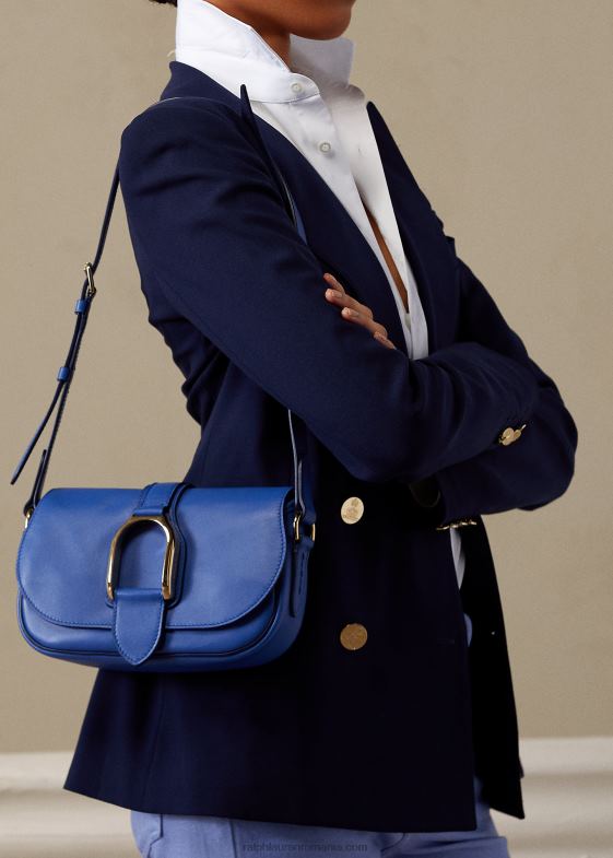 albastru mediu femei Ralph Lauren geantă de umăr din piele de vițel 046885277