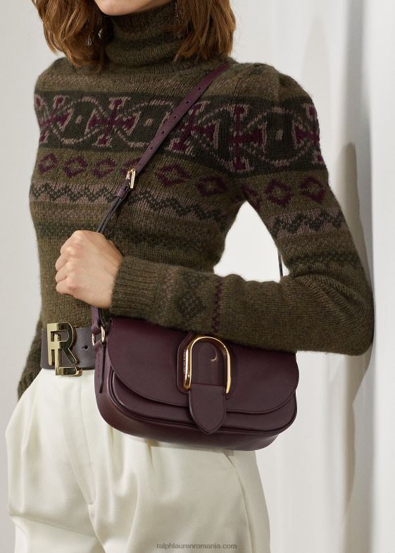 bordeaux femei Ralph Lauren geantă de umăr din piele de vițel 046885280