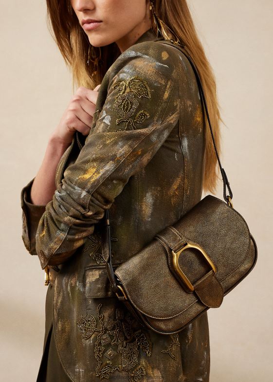 bronz femei Ralph Lauren geantă de umăr welington din piele de vițel metalizat 046885271