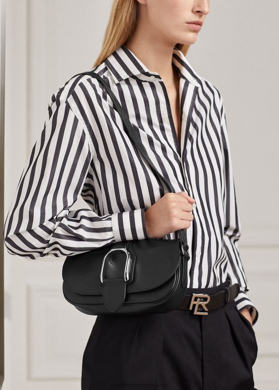 negru femei Ralph Lauren geantă de umăr din piele de vițel 046885286