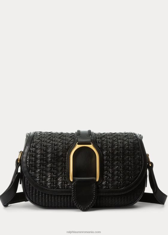 negru femei Ralph Lauren geantă de umăr din piele de vițel țesătă 046885283