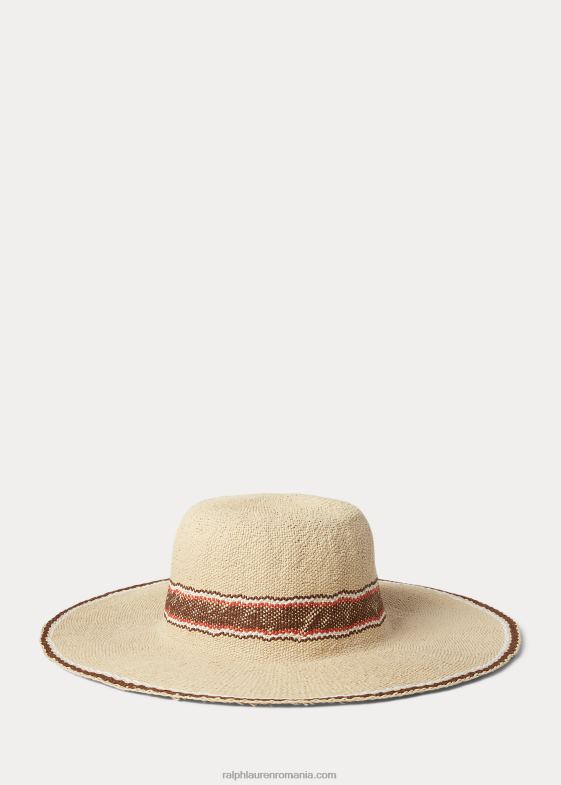 multi natural femei Ralph Lauren pălărie de soare de paie cu logo 046889725