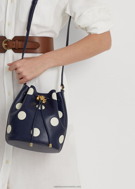 bleumarin rafinat/vanilie femei Ralph Lauren geantă medie andie cu șnur cu buline 046885340