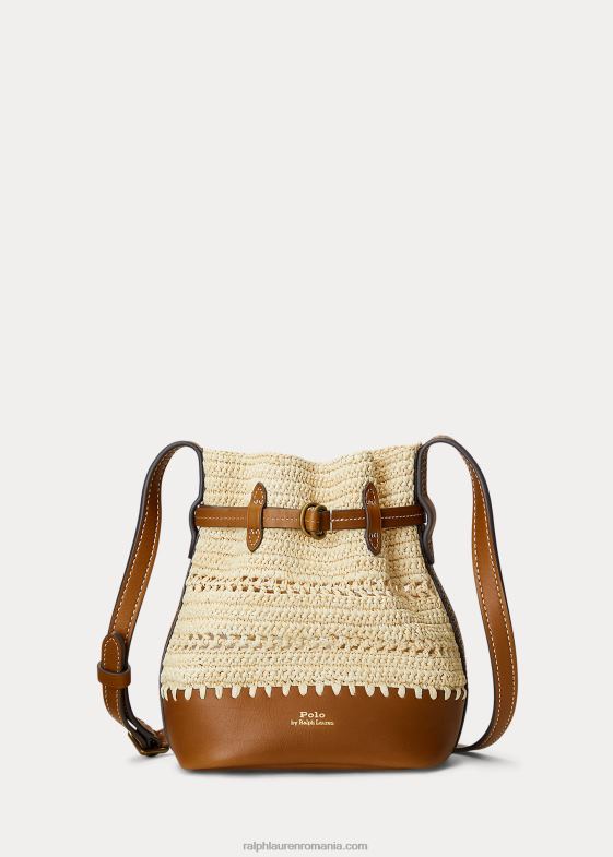 natural/cuoio femei Ralph Lauren geantă tip găleată bellport mică din piele de rafie 046885199