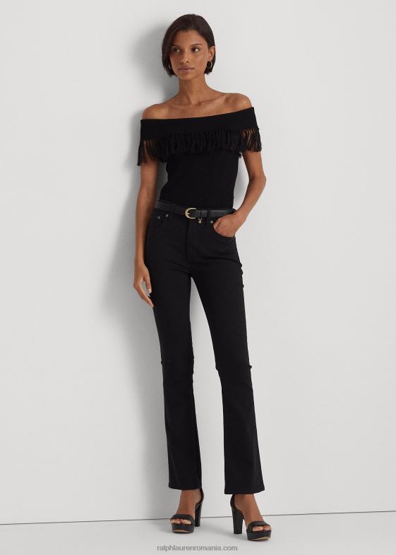negru femei Ralph Lauren top cu franjuri de pe umeri 046884361
