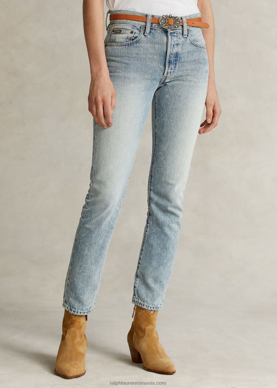indigo deschis femei Ralph Lauren blugi slim cu talie mare callen 046883355