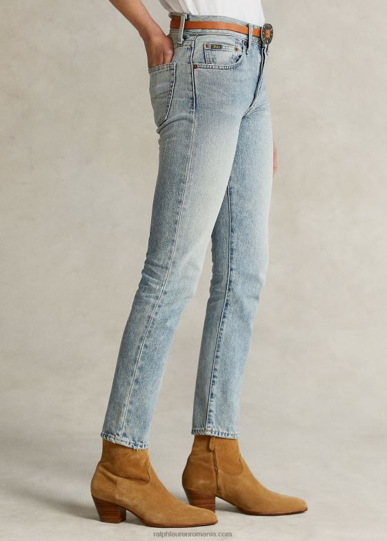 indigo deschis femei Ralph Lauren blugi slim cu talie mare callen 046883355
