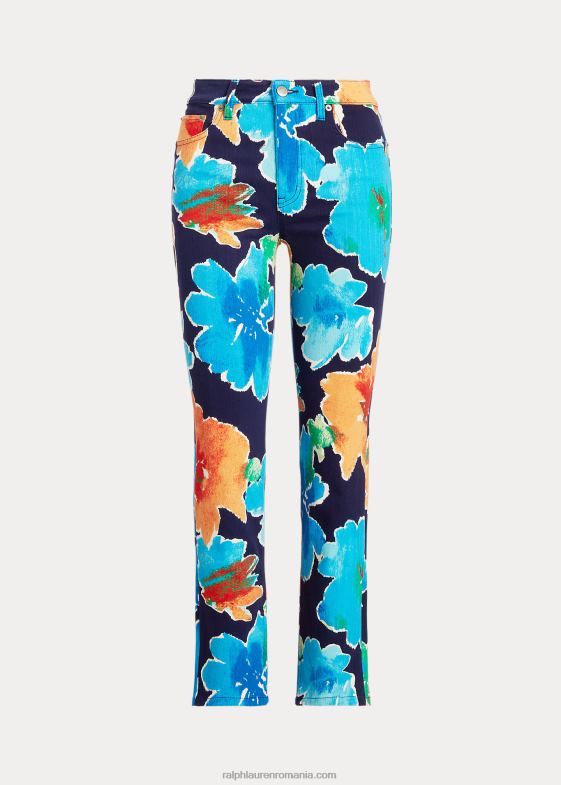 navy multi femei Ralph Lauren blugi drept cu glezne cu talie mare cu flori 046889559