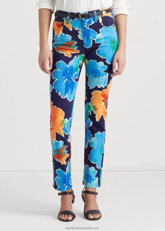 navy multi femei Ralph Lauren blugi drept cu glezne cu talie mare cu flori 046889559