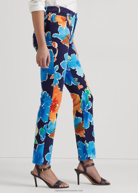 navy multi femei Ralph Lauren blugi drept cu glezne cu talie mare cu flori 046889559