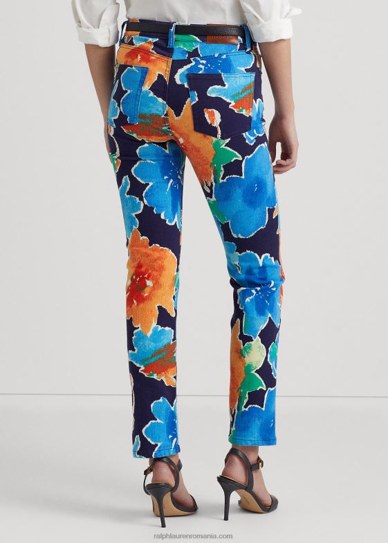 navy multi femei Ralph Lauren blugi drept cu glezne cu talie mare cu flori 046889559