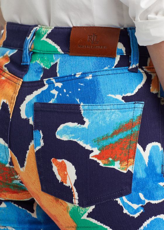 navy multi femei Ralph Lauren blugi drept cu glezne cu talie mare cu flori 046889559