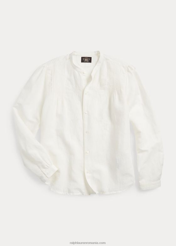 alb antic femei Ralph Lauren bluză de in-bumbac brodată 046883615