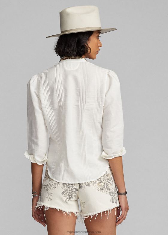 alb antic femei Ralph Lauren bluză de in-bumbac brodată 046883615