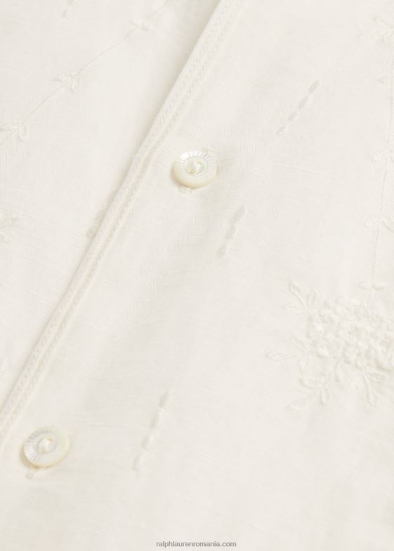 alb antic femei Ralph Lauren bluză de in-bumbac brodată 046883615