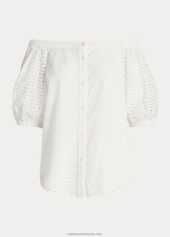 alb femei Ralph Lauren bluză din bumbac cu ochiuri fără umeri 046883915
