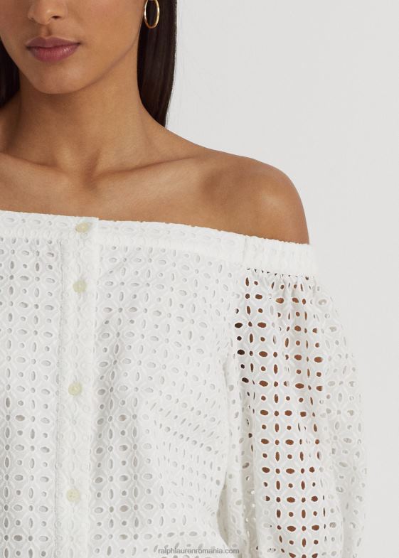 alb femei Ralph Lauren bluză din bumbac cu ochiuri fără umeri 046884366