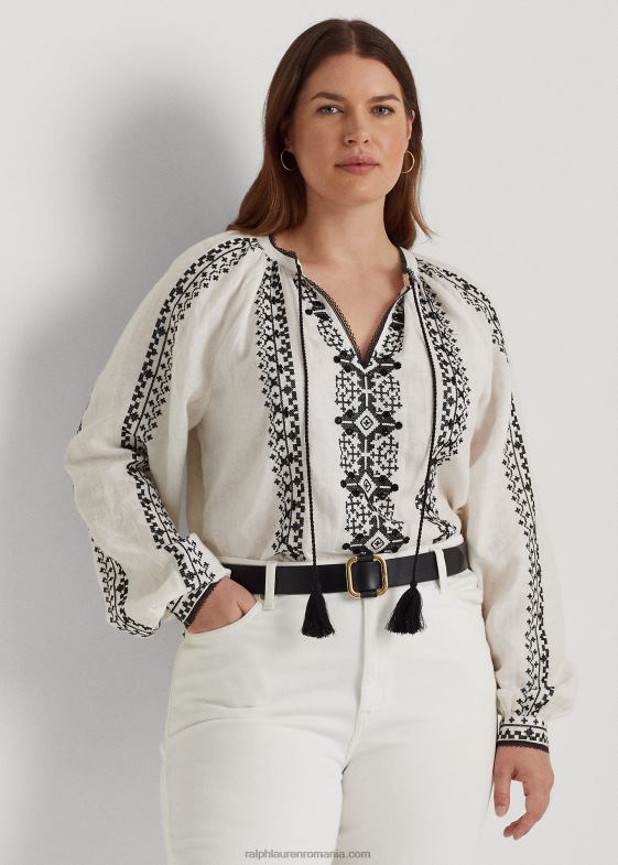 alb negru femei Ralph Lauren bluza din in brodata 046884561