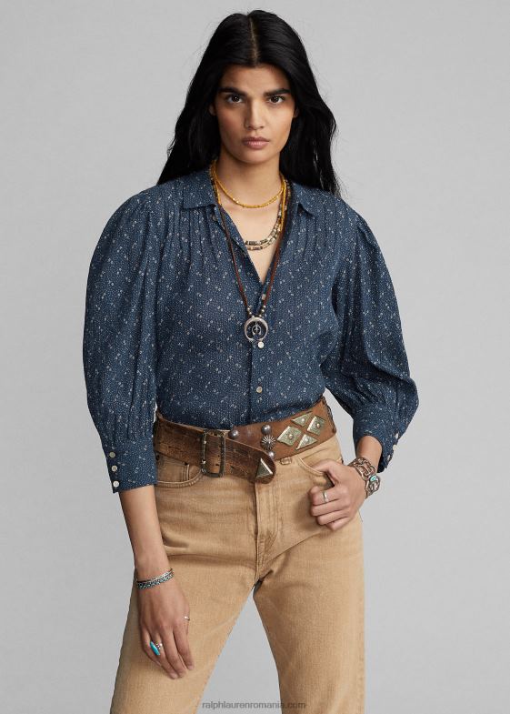 albastru femei Ralph Lauren bluză din vel de bumbac șifonat floral 046883652