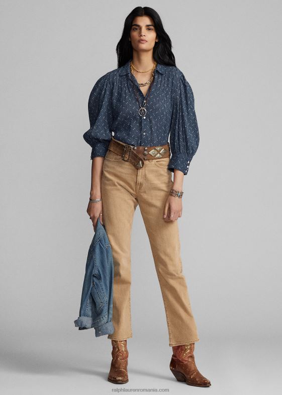 albastru femei Ralph Lauren bluză din vel de bumbac șifonat floral 046883652